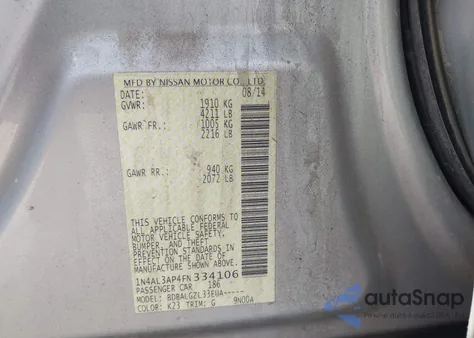 2015 Nissan Altima 2.5/2.5 S/2.5 Sl/2.5 Sv from USA, damaged, VIN 1N4AL3AP4FN334106